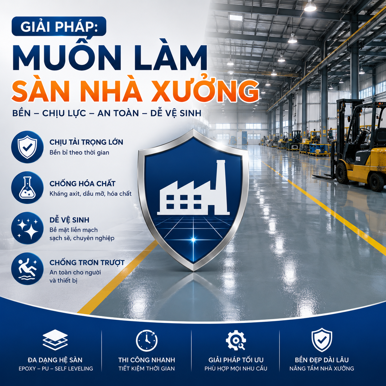Bộ giải pháp thi công sàn nhà xưởng