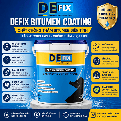 Chất Chống Thấm Bitumen Tầng Hầm & Móng Đàn Hồi Tốt DEFIX DB-1