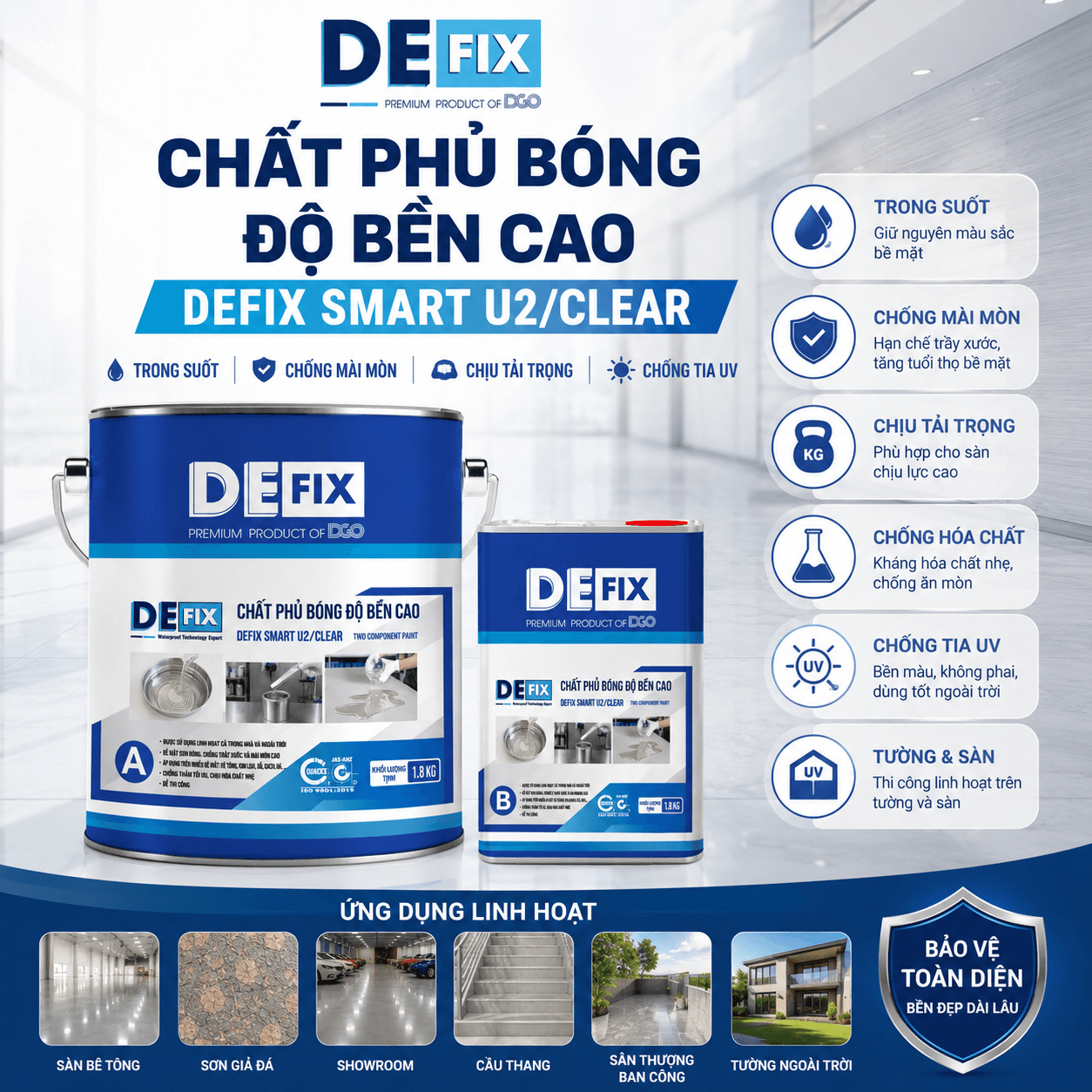 Chất phủ bóng độ bền cao, chống mài mòn, chịu tải trọng U2/Clear