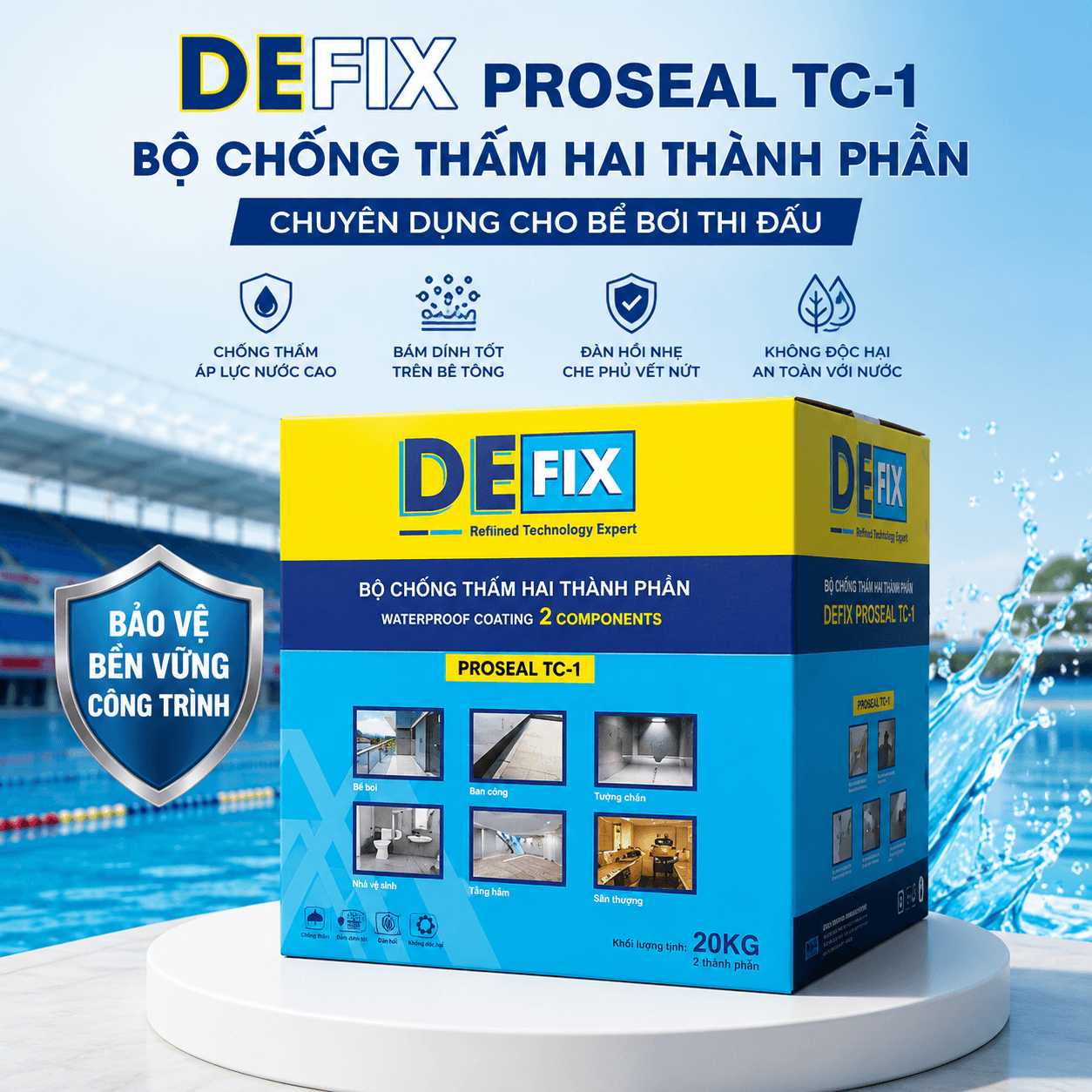 Chống thấm bể bơi chuẩn thi đấu chịu áp lực nước cao DEFIX TC-1