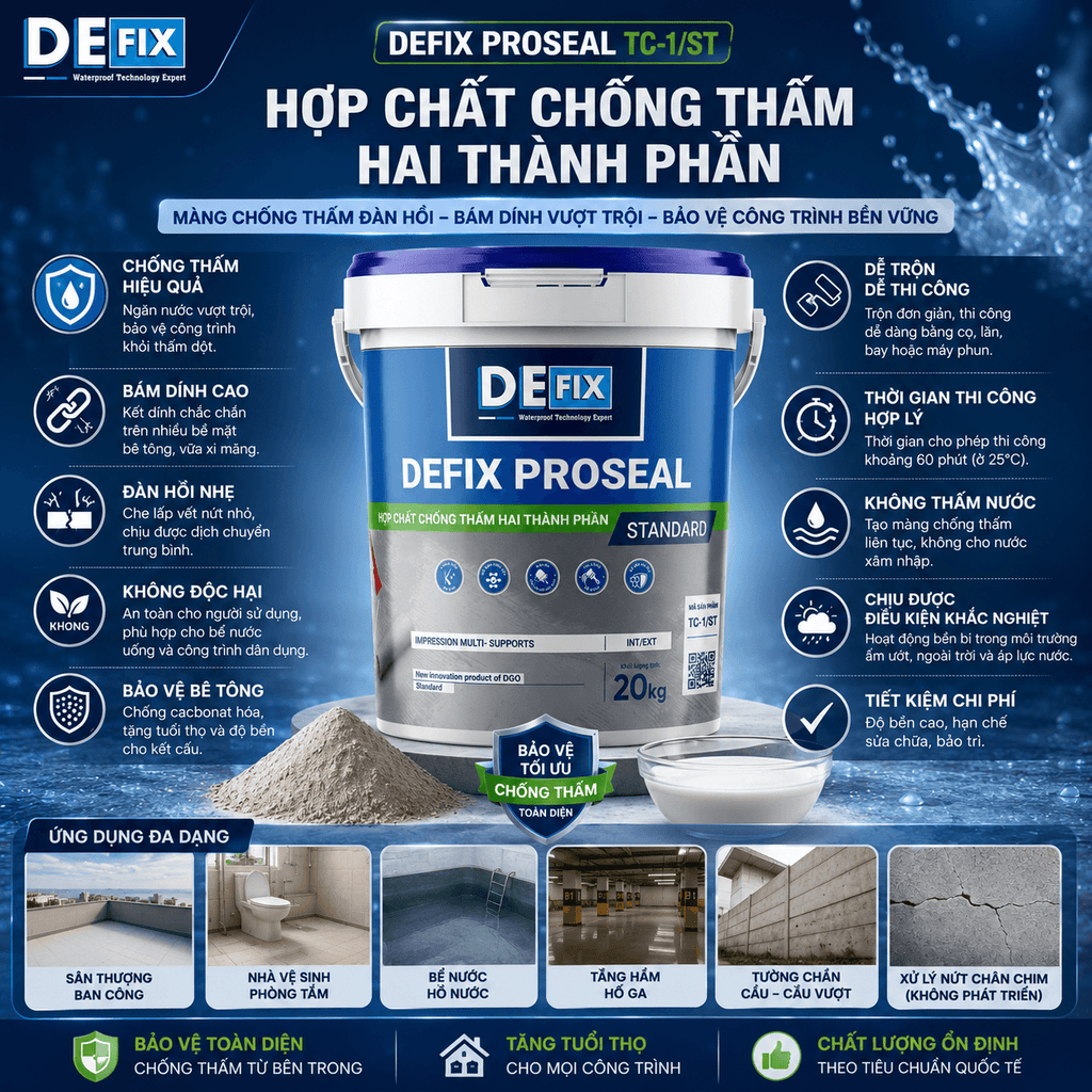 Hợp Chất Chống Thấm Cho Sân Thượng, Nhà Vệ Sinh, Bê Tông DEFIX TC-1/ST