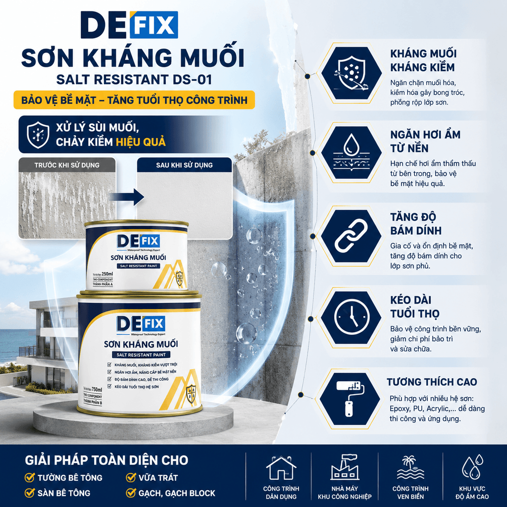 Sơn Chống Sùi Muối, Chảy Kiềm, Ngăn Hơi Ẩm cho Tường và Sàn Bê Tông DEFIX DS-01