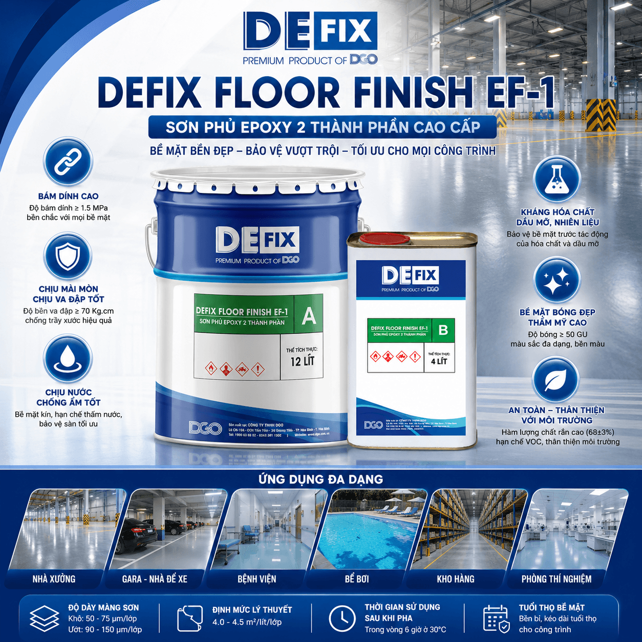 Sơn phủ Epoxy Chống Mài Mòn, Chịu Hóa Chất, Vô Khuẩn DEFIX EF-1