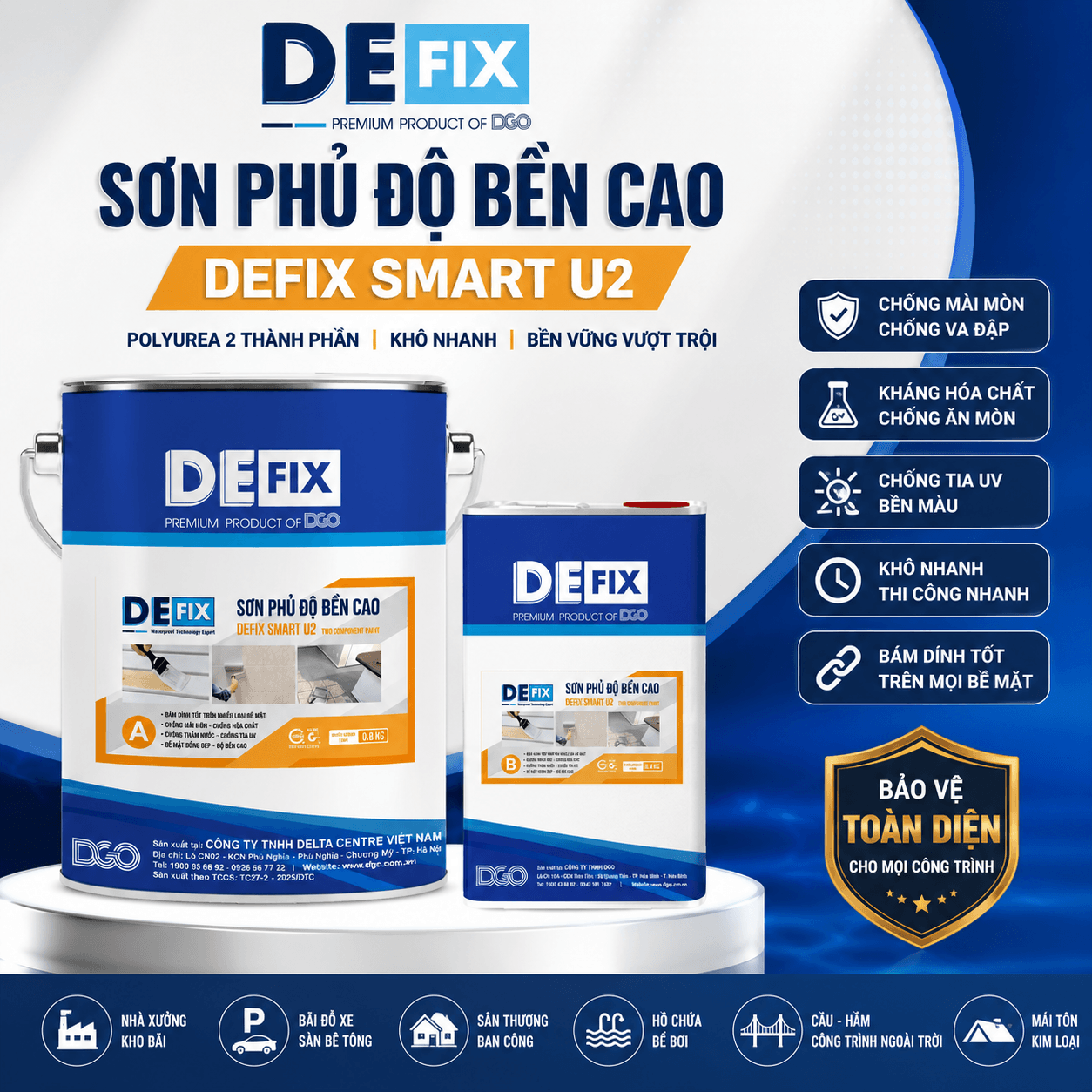 Sơn phủ độ bền cao chống mài mòn, chống hóa chất, chống tia UV DEFIX SMART U2