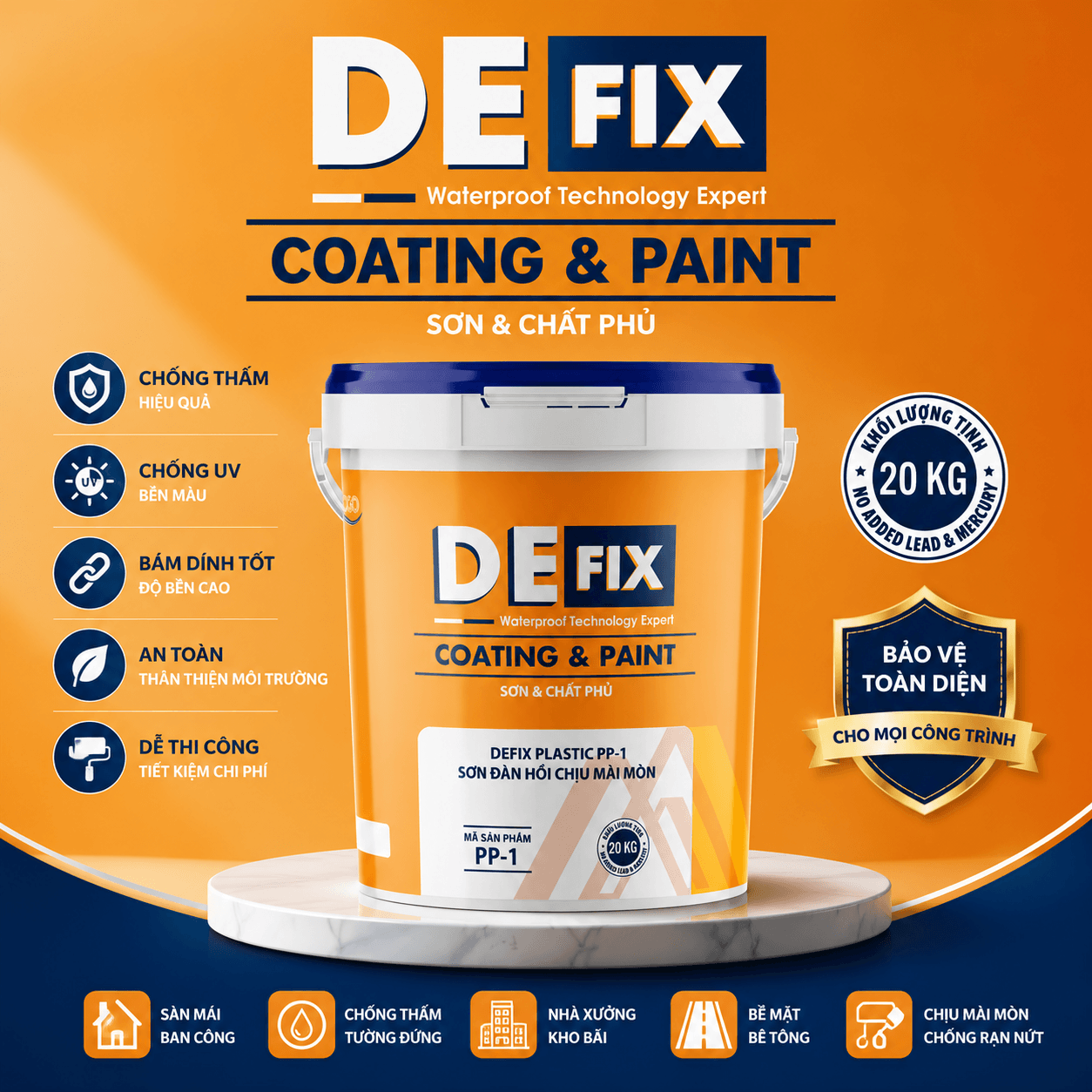 Sơn Sân thể thao đa năng đàn hồi chịu mài mòn DEFIX PP-1